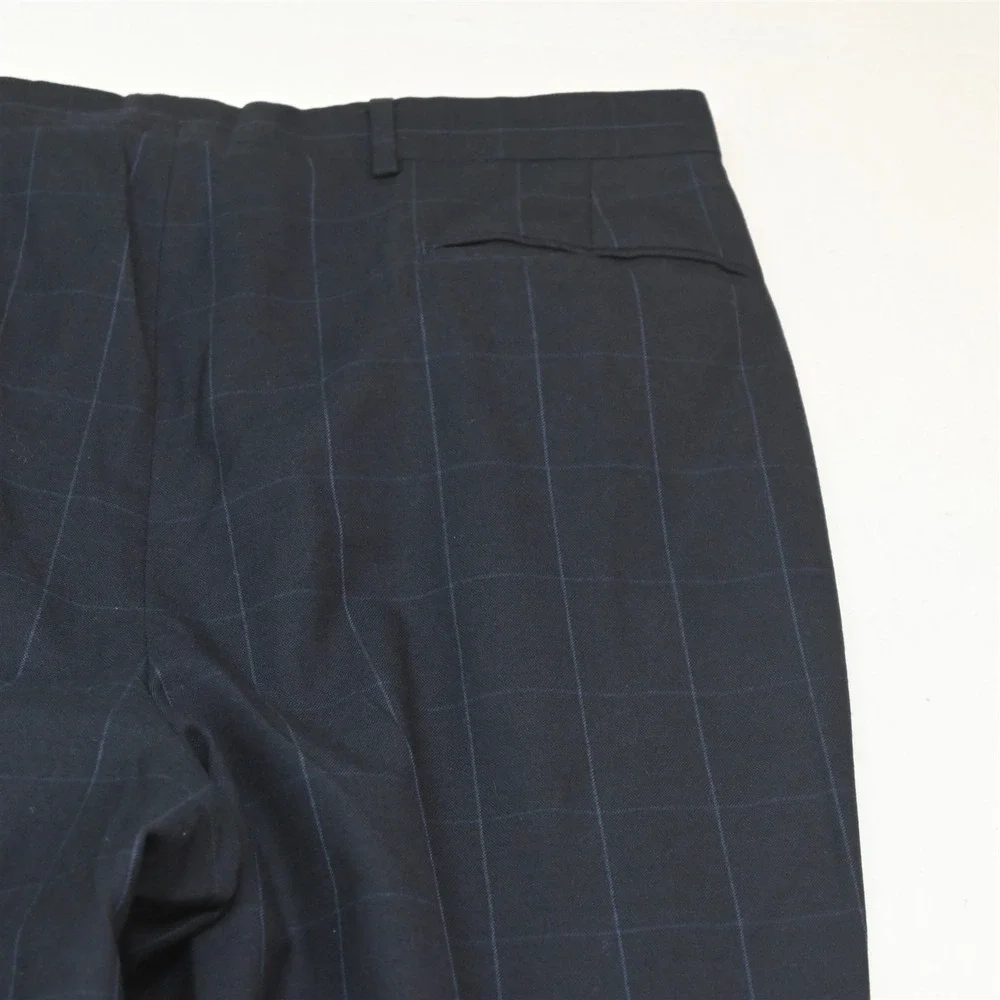 Jos A Bank 43L 38x32 Navy Blue Windowpane 100% Wool Flannel Mens Suit
